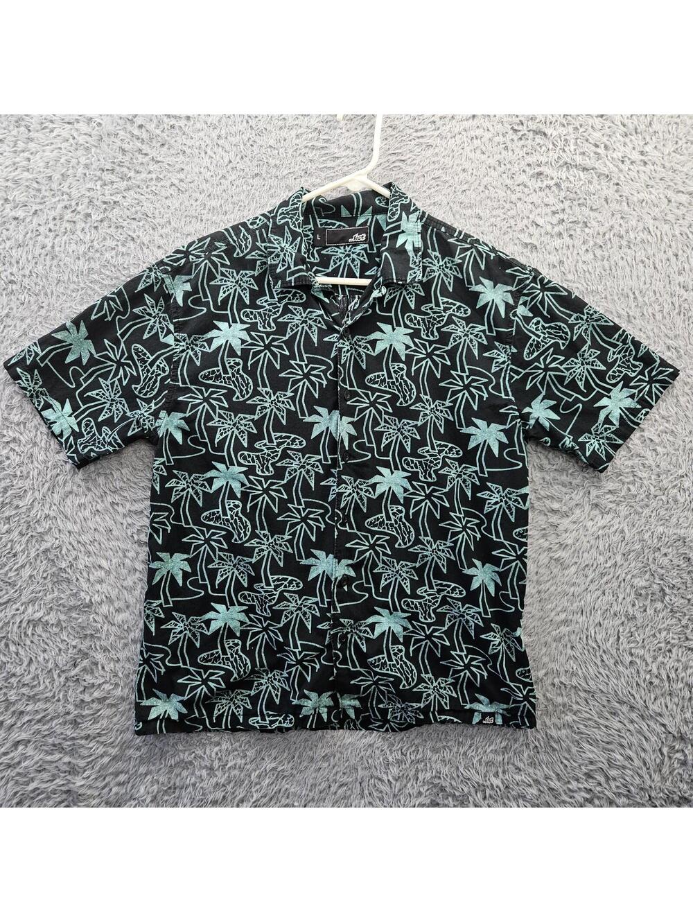 Lost Enterprises Hawaiian Shirt Men Large Palm Tree All Over Print Loop Collar